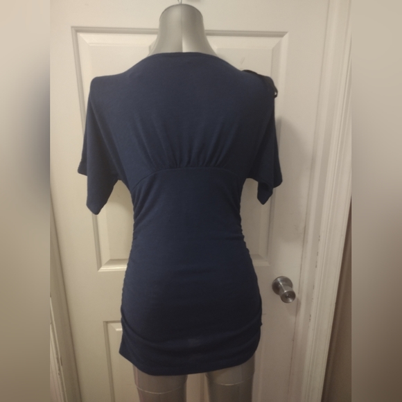 Deb Navy Tunic Mini w Beautiful Black Sequin Accent Across Shoulders & Neck Sz M - Picture 4 of 8